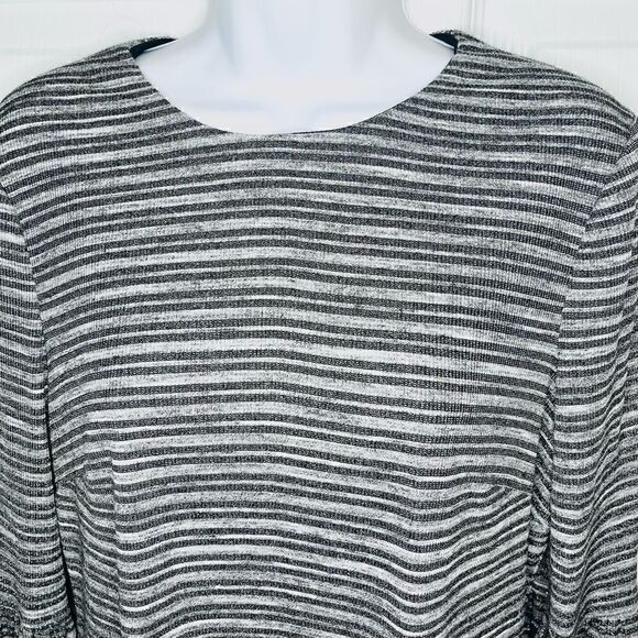 Maggy London Stripe Silver Metallic Shift Dress Balloon Sleeves Grey Black 6 - Picture 5 of 11